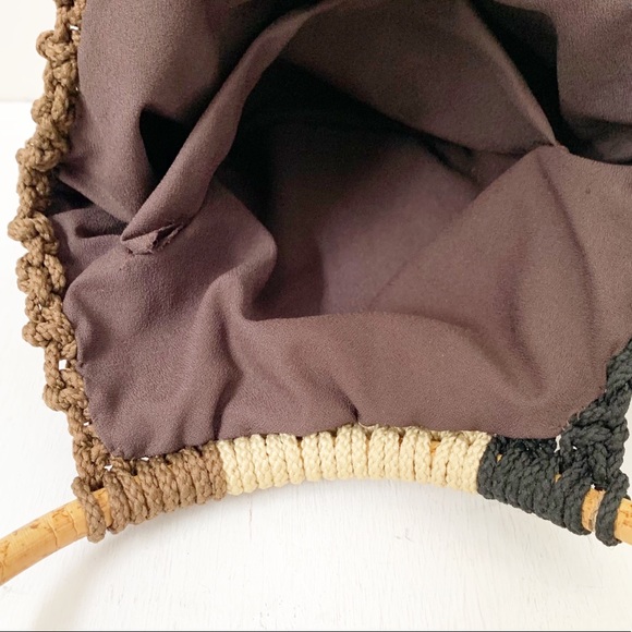 Lined Colorblock Macrame Circle Handled Tote - Picture 6 of 6